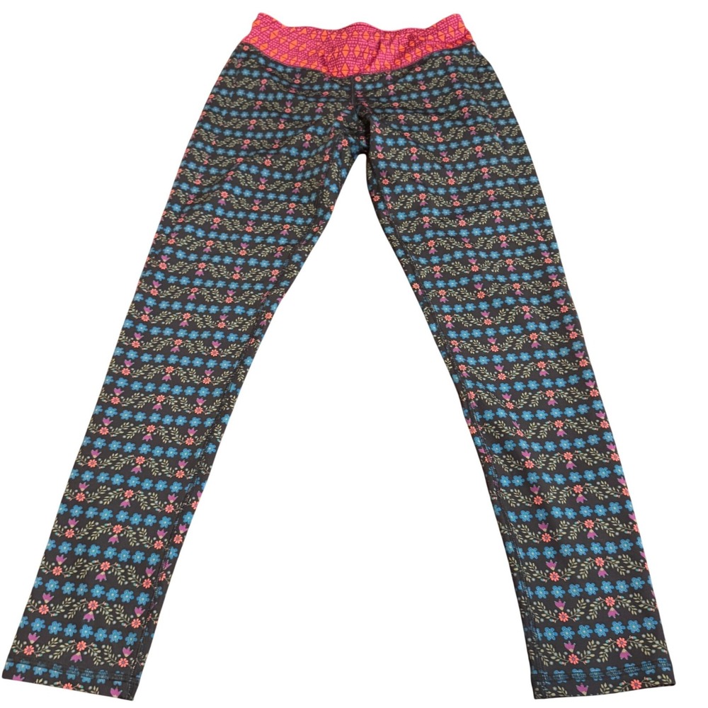 Natural Life Floral Geometric Print Leggings Womens Medium Black Pink Boho Yoga